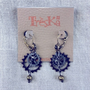TRESKA steampunk mixed metal gears earring New